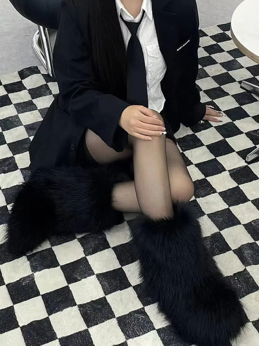 Furry Faux Fur Boots Women's Winter Shoes Woman Fluffy Warm Snow Boots Mid-Calf Comfortable Outdoor Flat