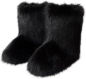 Furry Faux Fur Boots Women's Winter Shoes Woman Fluffy Warm Snow Boots Mid-Calf Comfortable Outdoor Flat