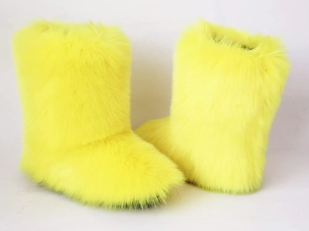 Gegefur Women's Faux fur Boot Furry Fluffy Short Snow Boot Mid-Calf Boots Warm Comfortable Outdoor Flat Shoes