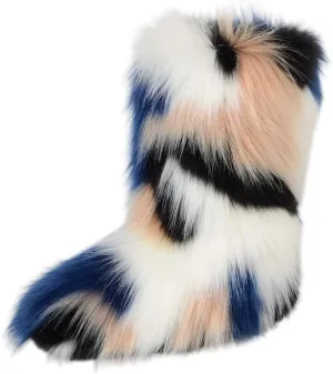 Gegefur Women's Faux fur Boot Furry Fluffy Short Snow Boot Mid-Calf Boots Warm Comfortable Outdoor Flat Shoes