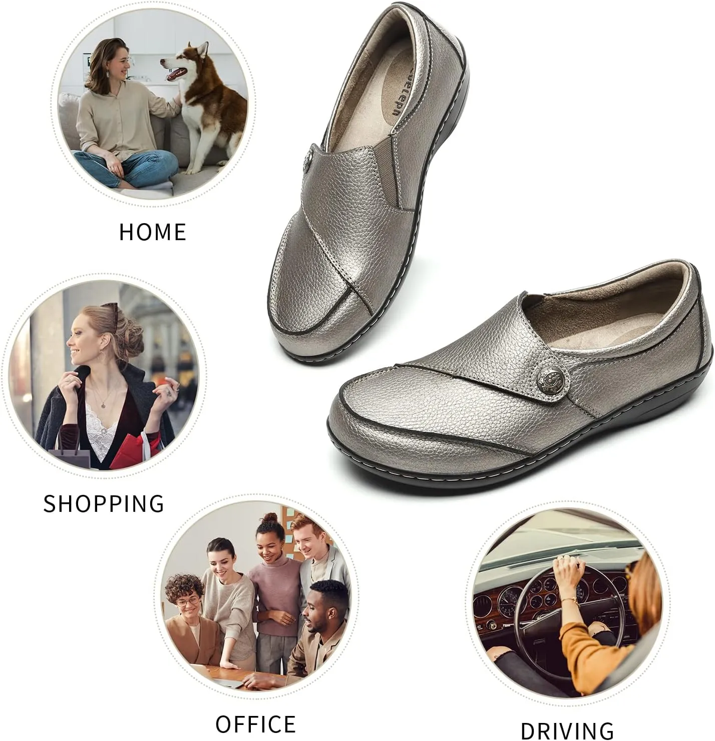 Geoeleph Women's Loafers Casual Slip-Ons Comfort Walking Flats Leather Driving Moccasins