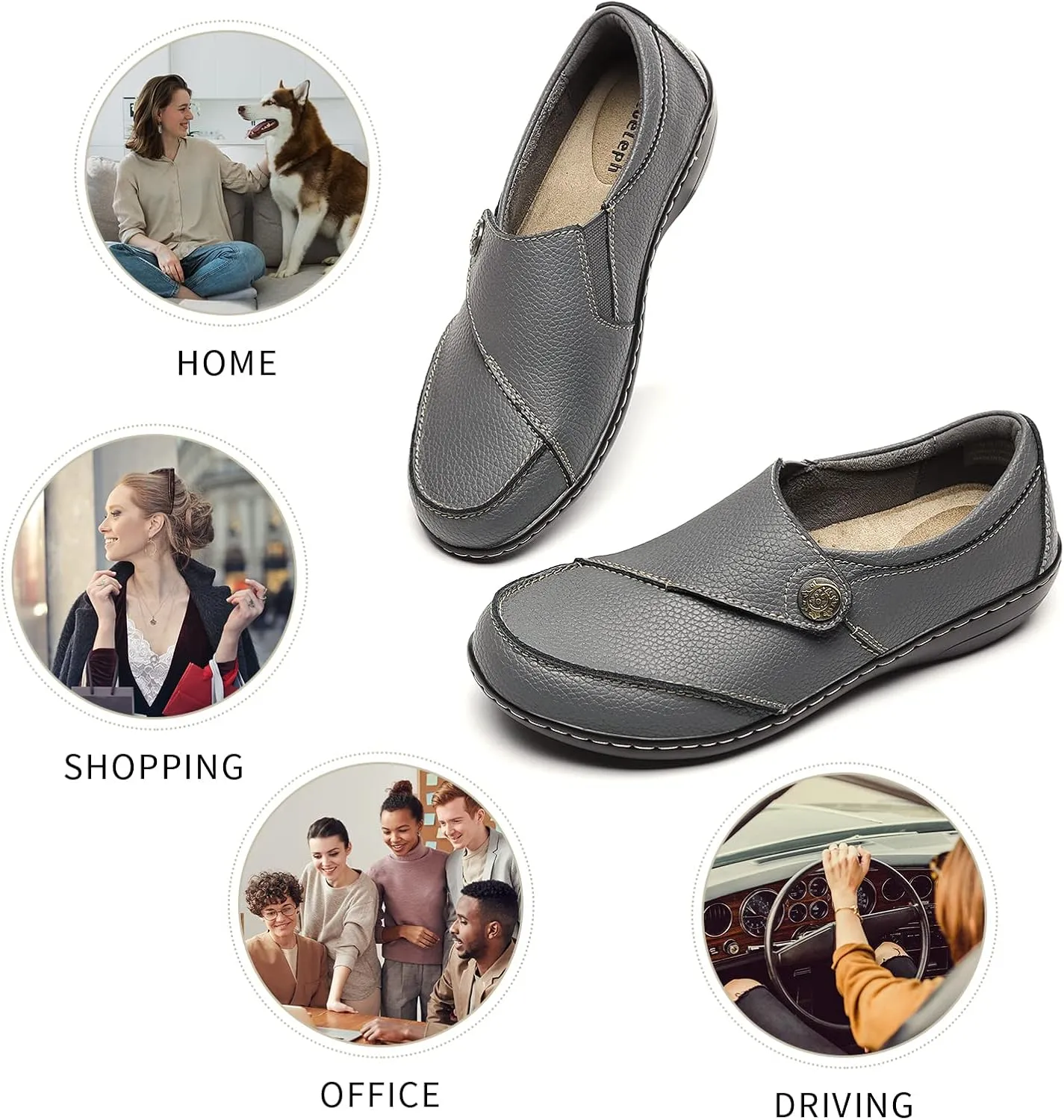 Geoeleph Women's Loafers Casual Slip-Ons Comfort Walking Flats Leather Driving Moccasins