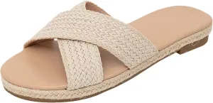 getmorebeauty Women's Slide Sandals Espadrilles Braided Crossover Band Open Toe Slip On Dress Flats Shoes Summer