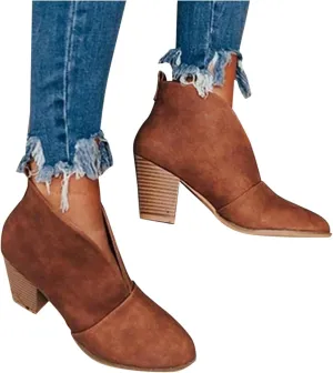 Gibobby Ankle Boots for Women Dressy Wedge Boots V Cutout Autumn Dressing Stacked Chunky Heel Short Cowboy Booties 2022 Fall Boots