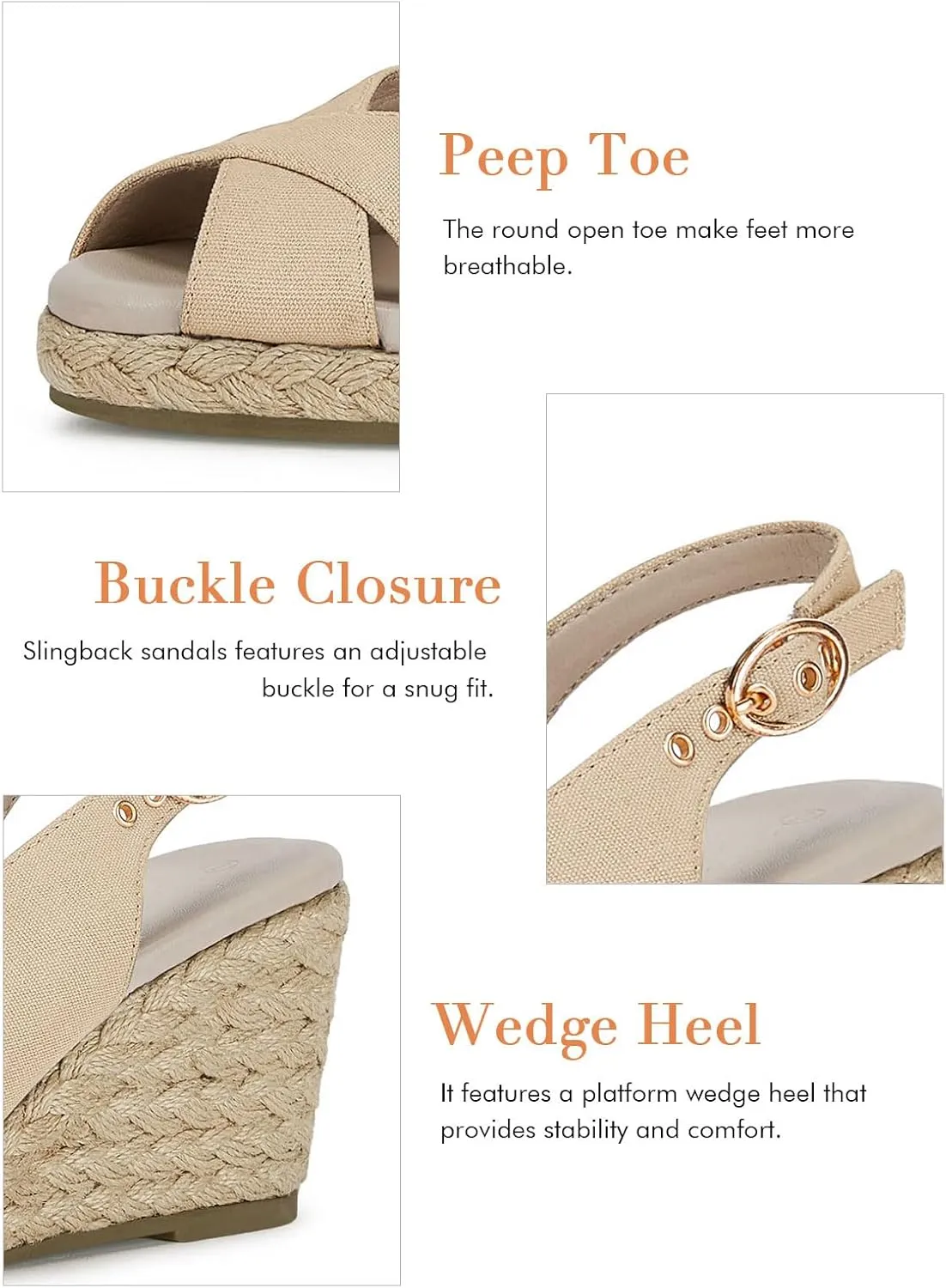 gihubafuil Women's Platform Wedges Sandals Open Toe Buckle Slingback Espadrilles Cross Band Slip-on High Heels