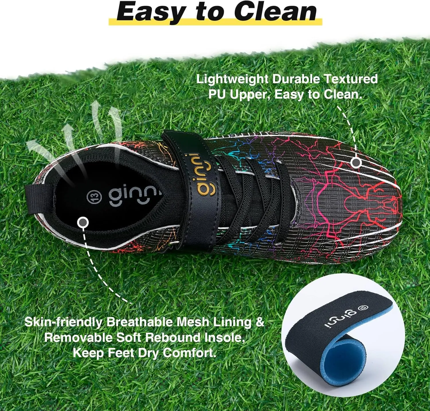 GINNI Kids Firm Ground Soccer Cleats Boys Girls Athletic Soccer Shoes Youth Outdoor Football Cleats Lightweight Breathable FG/AG Baseball Cleats Football Boots Shoes for Toddler/Little Kids/Big Kids