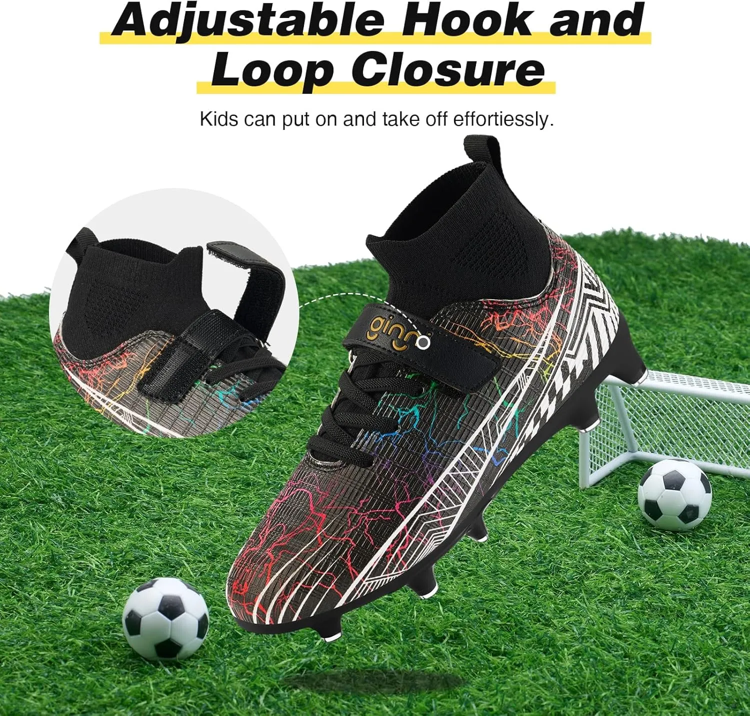 GINNI Kids Firm Ground Soccer Cleats Boys Girls Athletic Soccer Shoes Youth Outdoor Football Cleats Lightweight Breathable FG/AG Baseball Cleats Football Boots Shoes for Toddler/Little Kids/Big Kids
