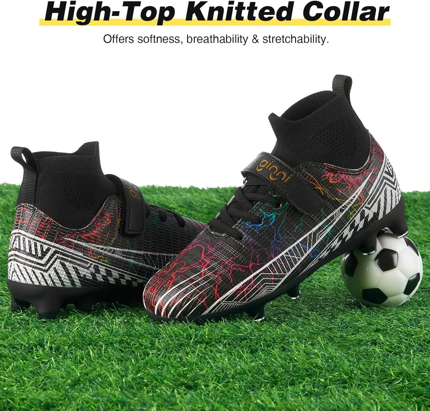 GINNI Kids Firm Ground Soccer Cleats Boys Girls Athletic Soccer Shoes Youth Outdoor Football Cleats Lightweight Breathable FG/AG Baseball Cleats Football Boots Shoes for Toddler/Little Kids/Big Kids