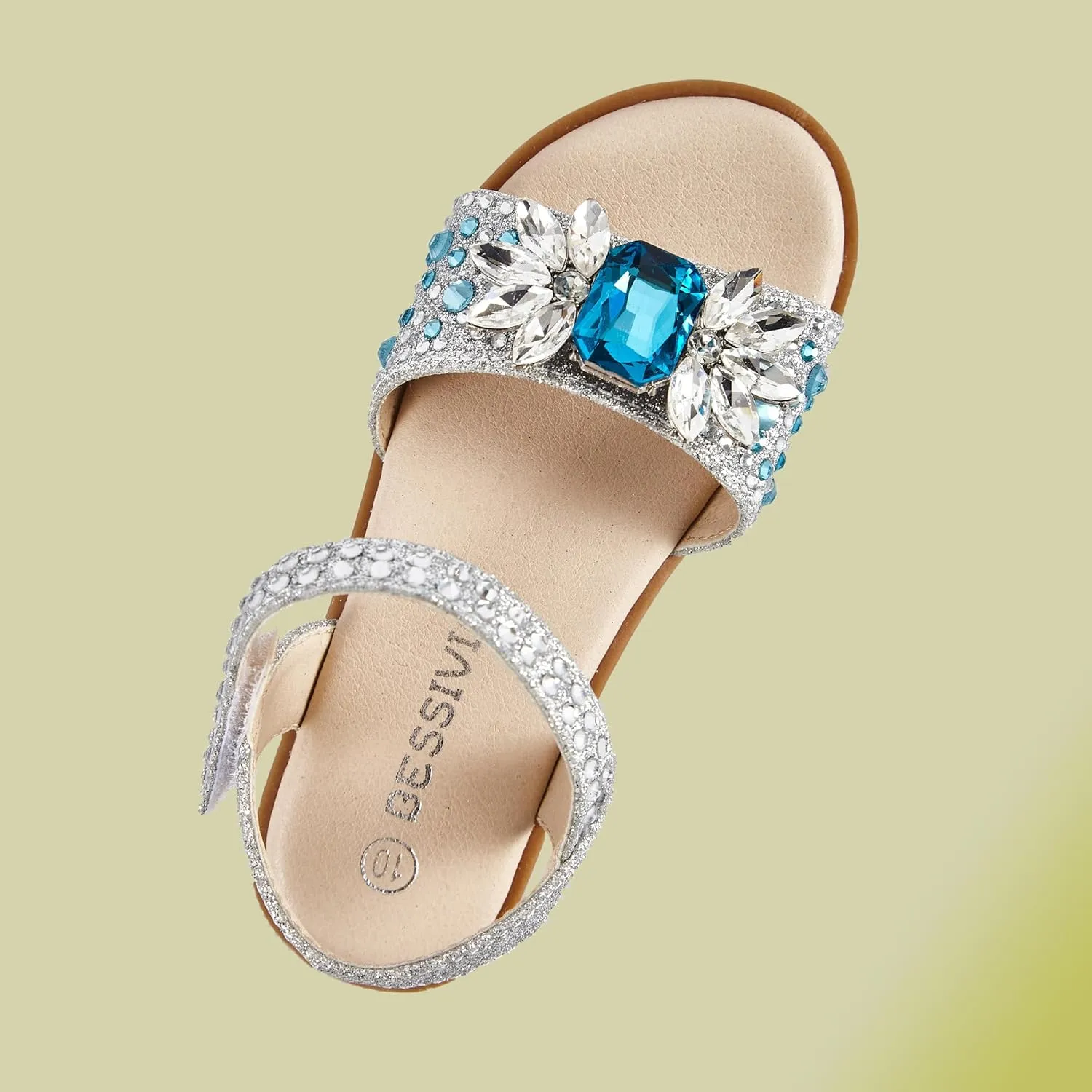 Girls Sandals Open Toe Flat Sandals Rhinestone Summer Dress Shoes Toddler/Little Kid/Big Kid
