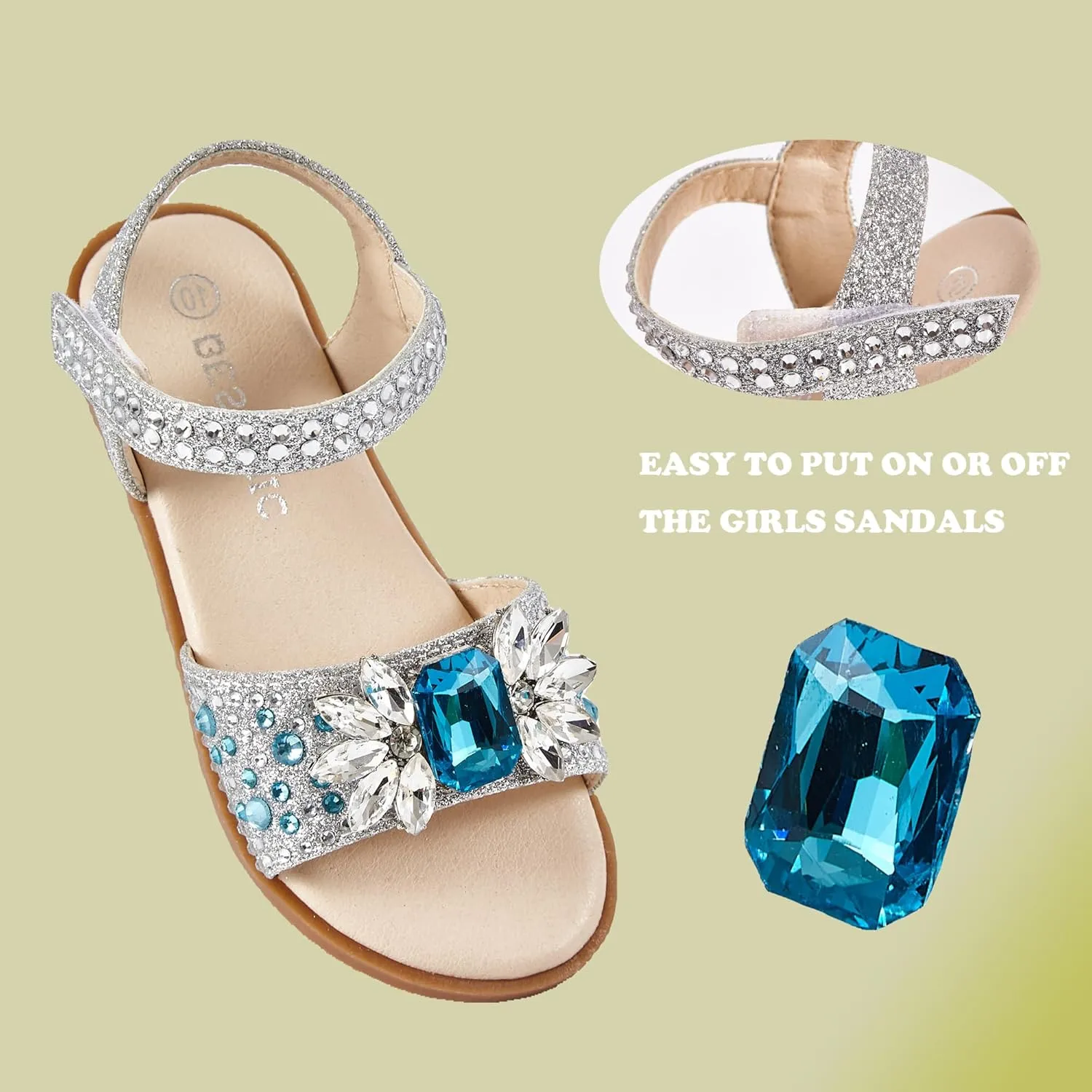 Girls Sandals Open Toe Flat Sandals Rhinestone Summer Dress Shoes Toddler/Little Kid/Big Kid