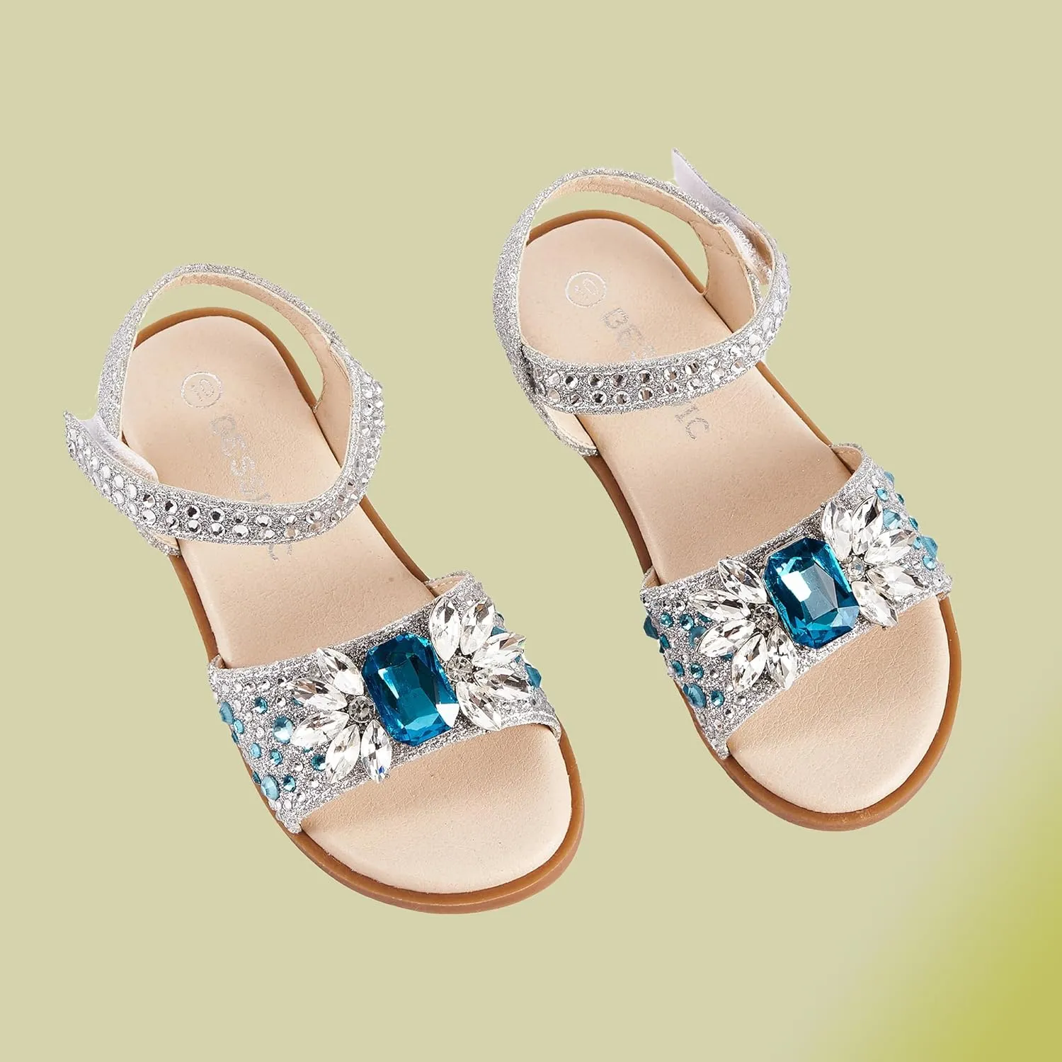 Girls Sandals Open Toe Flat Sandals Rhinestone Summer Dress Shoes Toddler/Little Kid/Big Kid
