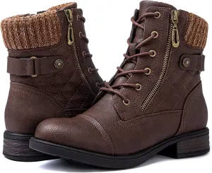 GLOBALWIN Women's Ankle Booties Fashion Combat Boots Fall Boots For Women Comfortable Low Heel