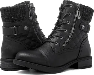GLOBALWIN Women's Ankle Booties Fashion Combat Boots Fall Boots For Women Comfortable Low Heel