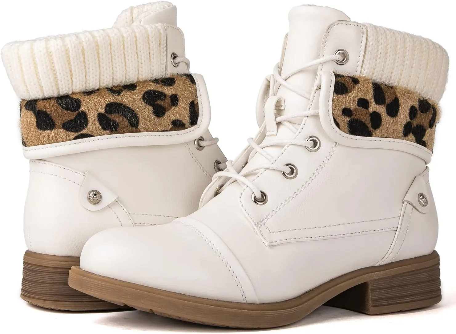 GLOBALWIN Women's Combat Boots Dressy Lace Up Ankle Boots For Women Low Heel