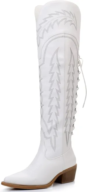 GLOBALWIN Women's Cowboy Western Fashion Over The Knee Thigh High Cowgirl Boots Low Heel