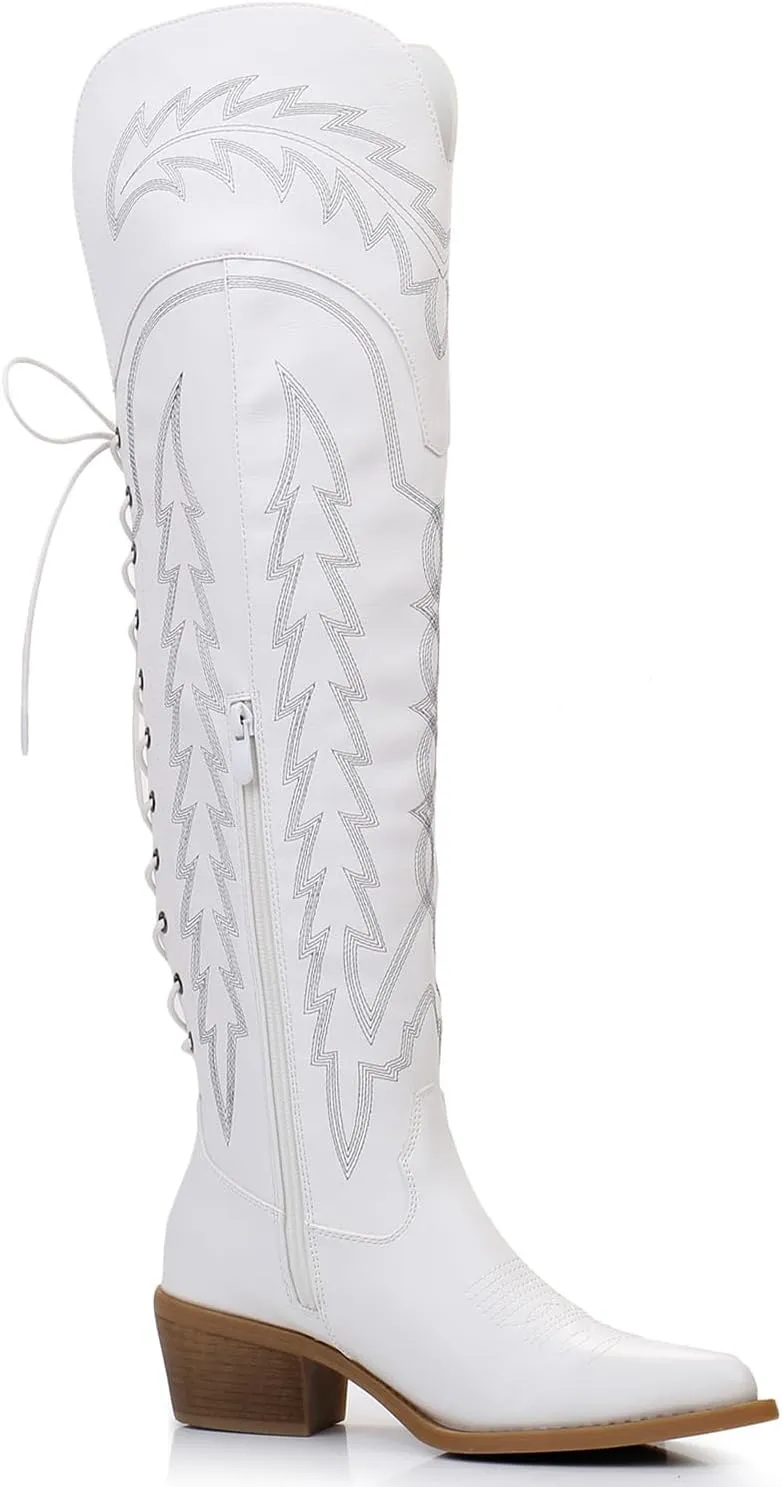 GLOBALWIN Women's Cowboy Western Fashion Over The Knee Thigh High Cowgirl Boots Low Heel