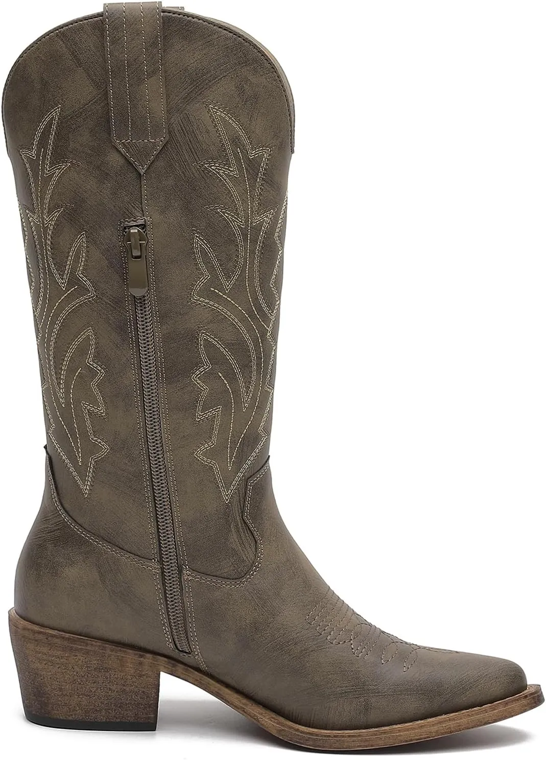 GLOBALWIN Women's Mid Calf Western Cowboy Boots Cowgirl Boots for Women with Floral Embroidery Side Zipper Chunky Heel
