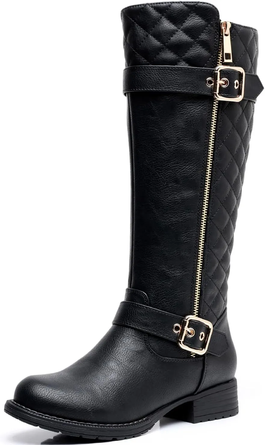 GLOBALWIN Women's Quilted Knee High Boots Low Heel Comfortable Fashion Dressy Riding Boots For Women