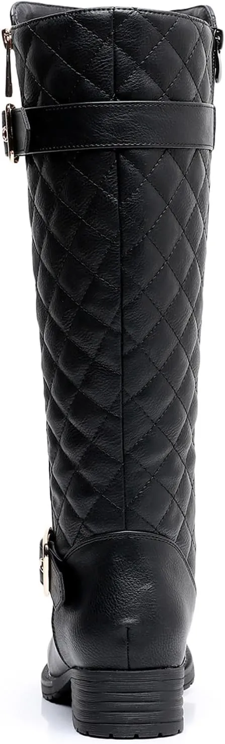 GLOBALWIN Women's Quilted Knee High Boots Low Heel Comfortable Fashion Dressy Riding Boots For Women