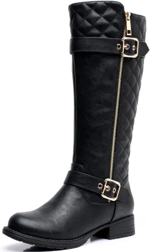 GLOBALWIN Women's Quilted Knee High Boots Low Heel Comfortable Fashion Dressy Riding Boots For Women