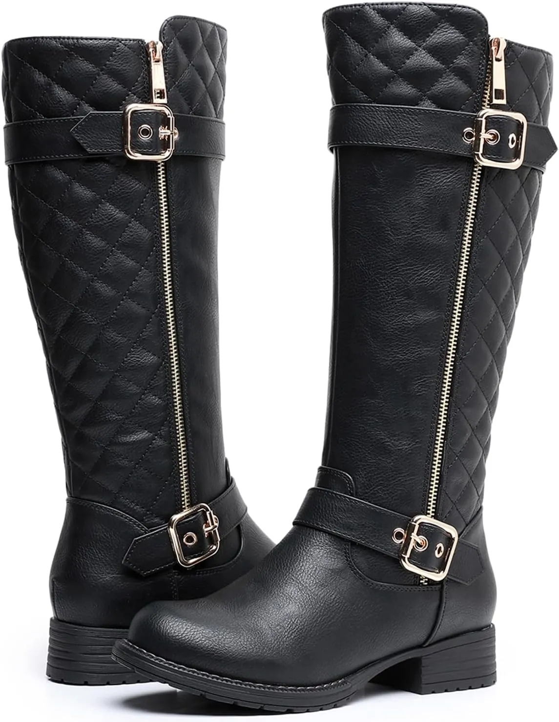 GLOBALWIN Women's Quilted Knee High Boots Low Heel Comfortable Fashion Dressy Riding Boots For Women