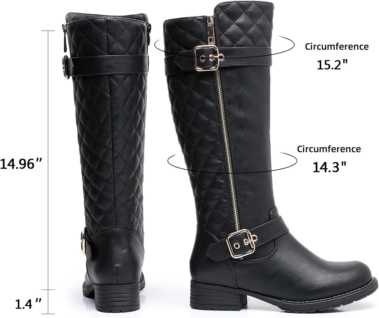 GLOBALWIN Women's Quilted Knee High Boots Low Heel Comfortable Fashion Dressy Riding Boots For Women