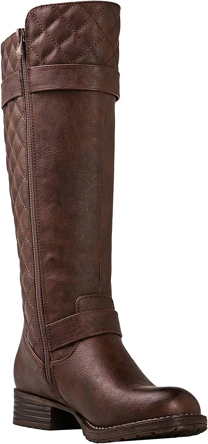 GLOBALWIN Women's Quilted Knee High Boots Low Heel Comfortable Fashion Dressy Riding Boots For Women