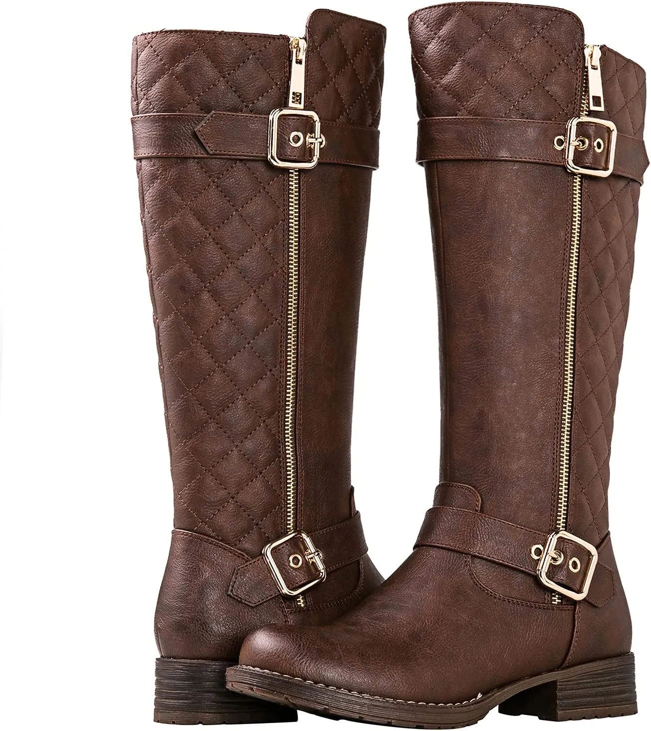 GLOBALWIN Women's Quilted Knee High Boots Low Heel Comfortable Fashion Dressy Riding Boots For Women