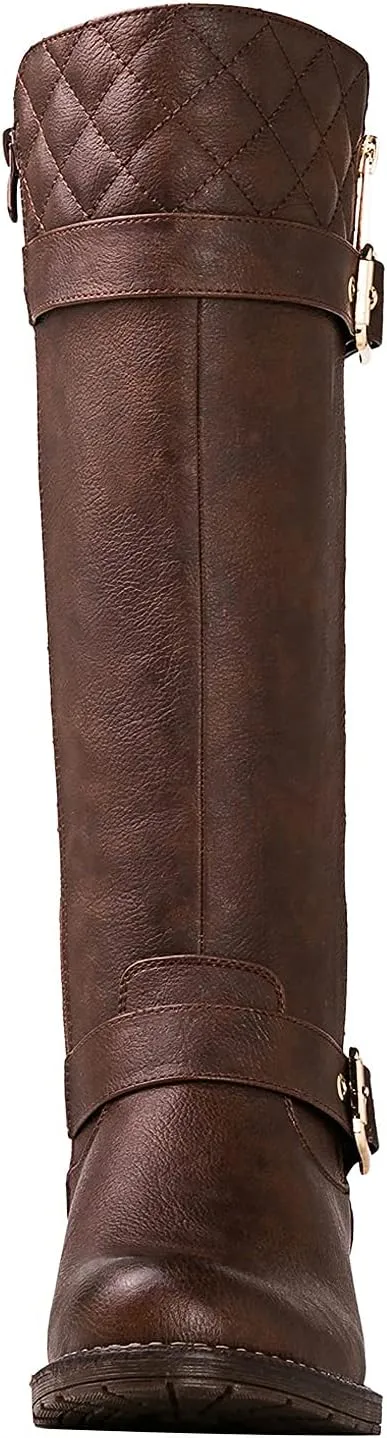 GLOBALWIN Women's Quilted Knee High Boots Low Heel Comfortable Fashion Dressy Riding Boots For Women