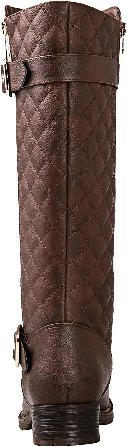 GLOBALWIN Women's Quilted Knee High Boots Low Heel Comfortable Fashion Dressy Riding Boots For Women