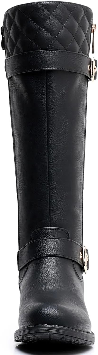 GLOBALWIN Women's Quilted Knee High Boots Low Heel Comfortable Fashion Dressy Riding Boots For Women