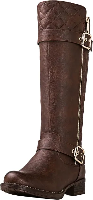 GLOBALWIN Women's Quilted Knee High Boots Low Heel Comfortable Fashion Dressy Riding Boots For Women