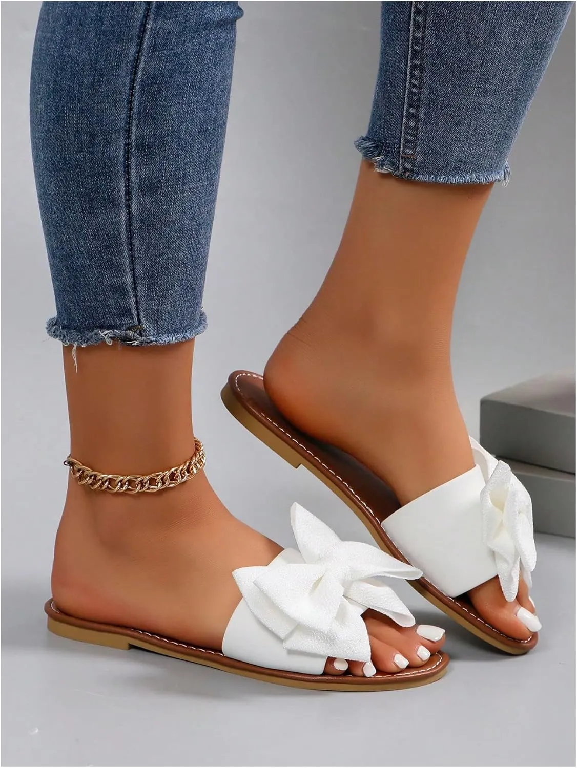 GORGLITTER Women's Bow Sandals Fancy Open Toe Slip On Slide Sandals
