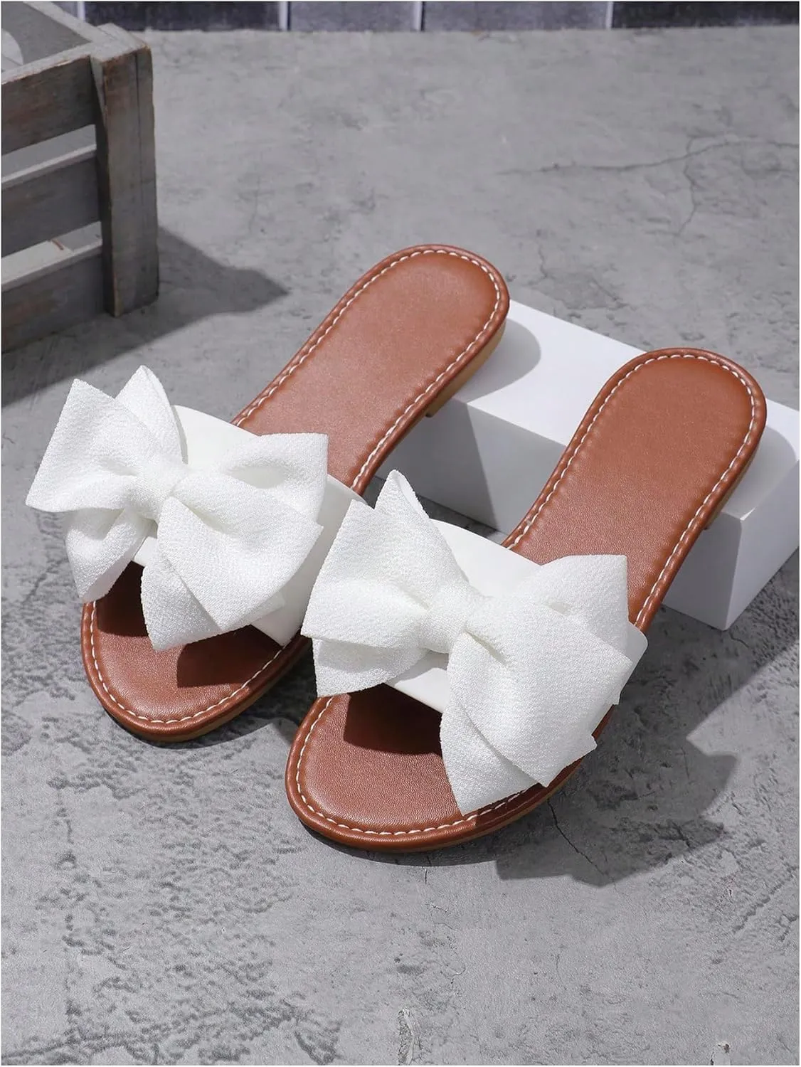GORGLITTER Women's Bow Sandals Fancy Open Toe Slip On Slide Sandals