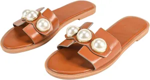 GORGLITTER Women's H Sandals Pearl Flat Sandals Square Toe Dressy Summer Cute Sandals Shoes 2025