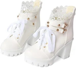 Goth Boots Chunky Heel Boot For Women Ankle Combat Booties Black Platform Bootie Buckle Rivets Punk Goth Shoes With Zipper