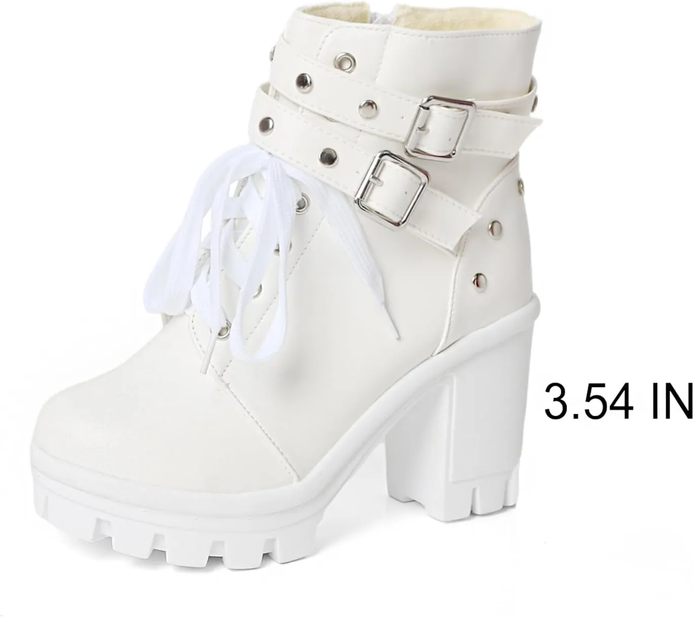 Goth Boots Chunky Heel Boot For Women Ankle Combat Booties Black Platform Bootie Buckle Rivets Punk Goth Shoes With Zipper