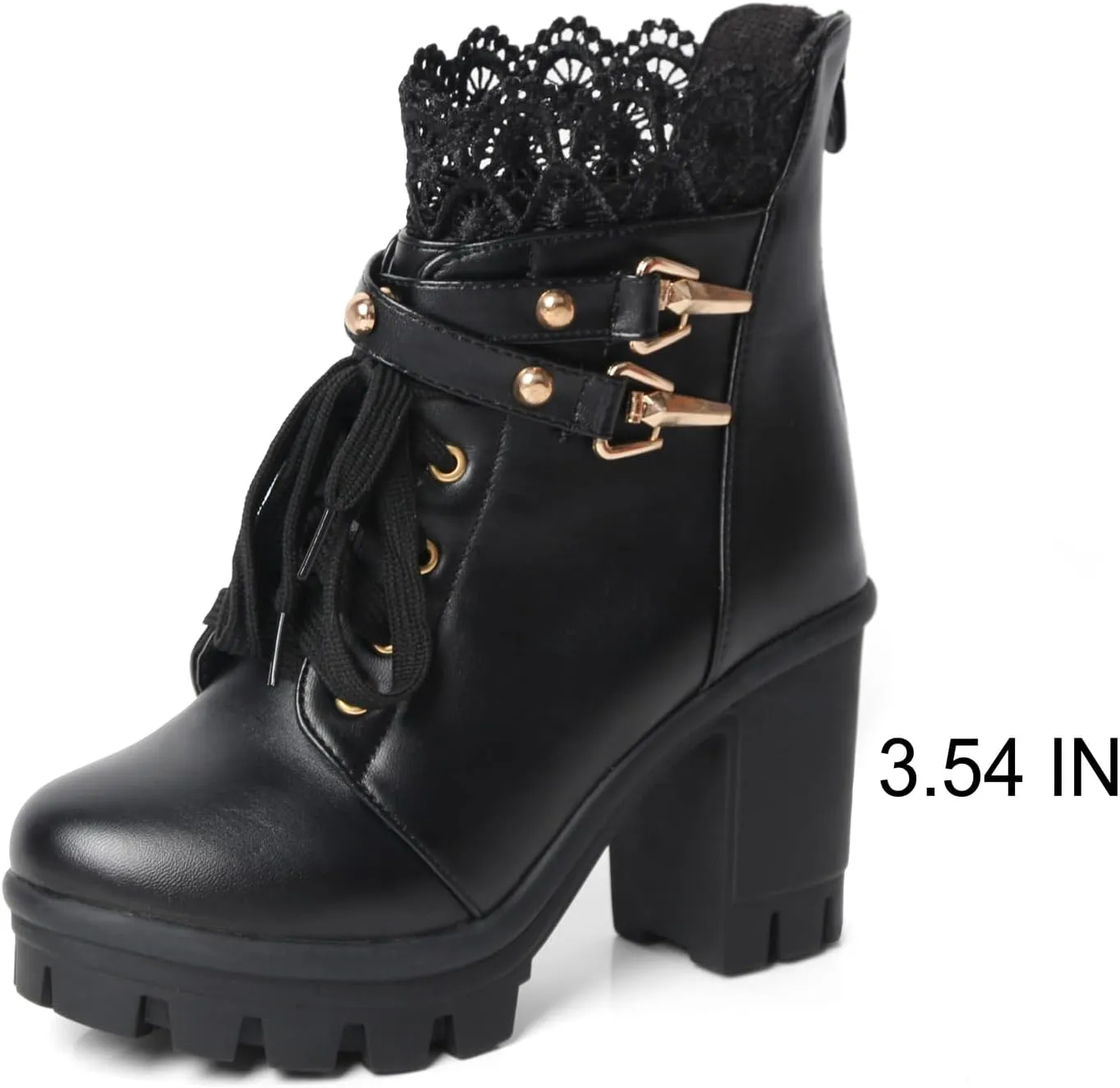 Goth Boots Chunky Heel Boot For Women Ankle Combat Booties Black Platform Bootie Buckle Rivets Punk Goth Shoes With Zipper