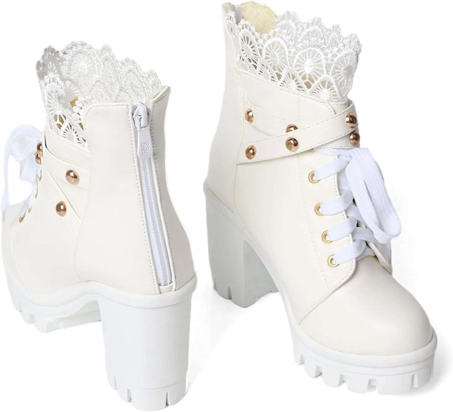 Goth Boots Chunky Heel Boot For Women Ankle Combat Booties Black Platform Bootie Buckle Rivets Punk Goth Shoes With Zipper