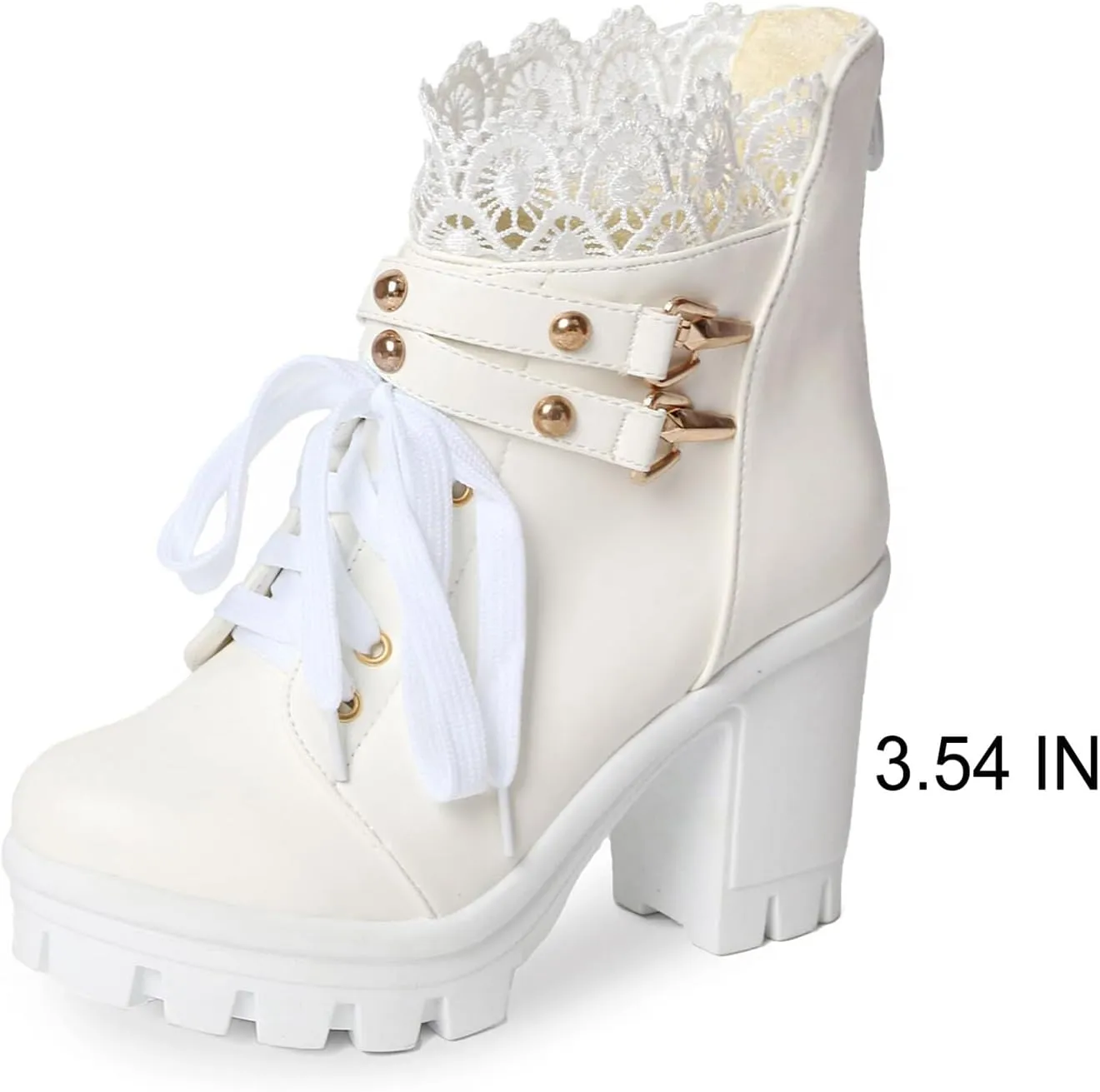 Goth Boots Chunky Heel Boot For Women Ankle Combat Booties Black Platform Bootie Buckle Rivets Punk Goth Shoes With Zipper