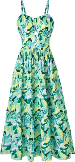 GRACE KARIN Women's Summer Floral Dress 2025 Spaghetti Strap Smocked Tiered Casual Boho Maxi Long Sundress with Pockets