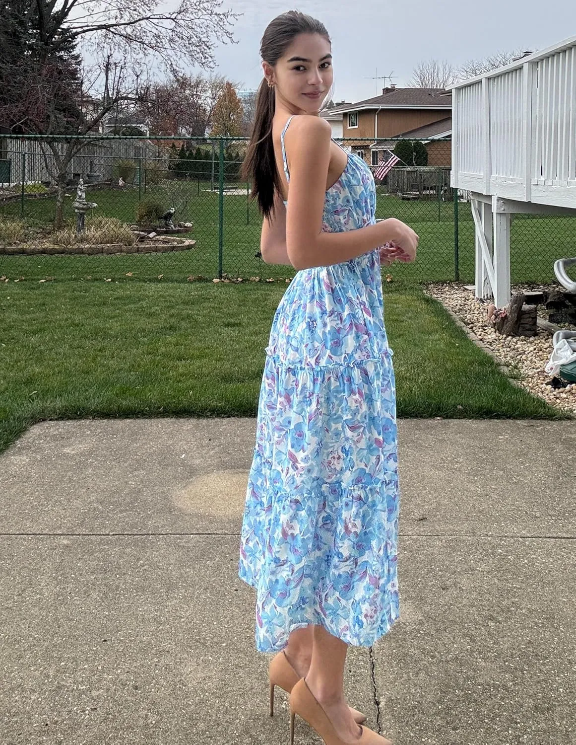 GRACE KARIN Women's Summer Floral Dress 2025 Spaghetti Strap Smocked Tiered Casual Boho Maxi Long Sundress with Pockets