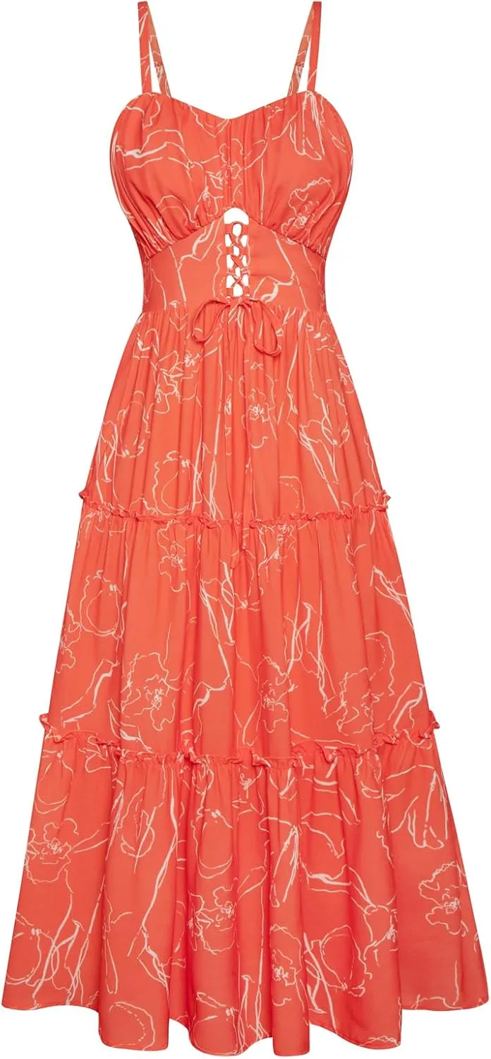 GRACE KARIN Women's Summer Floral Dress 2025 Spaghetti Strap Smocked Tiered Casual Boho Maxi Long Sundress with Pockets