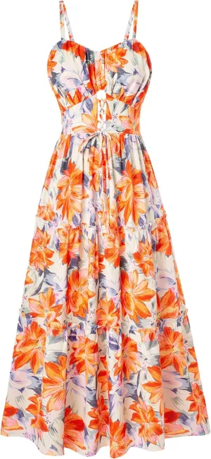 GRACE KARIN Women's Summer Floral Dress 2025 Spaghetti Strap Smocked Tiered Casual Boho Maxi Long Sundress with Pockets