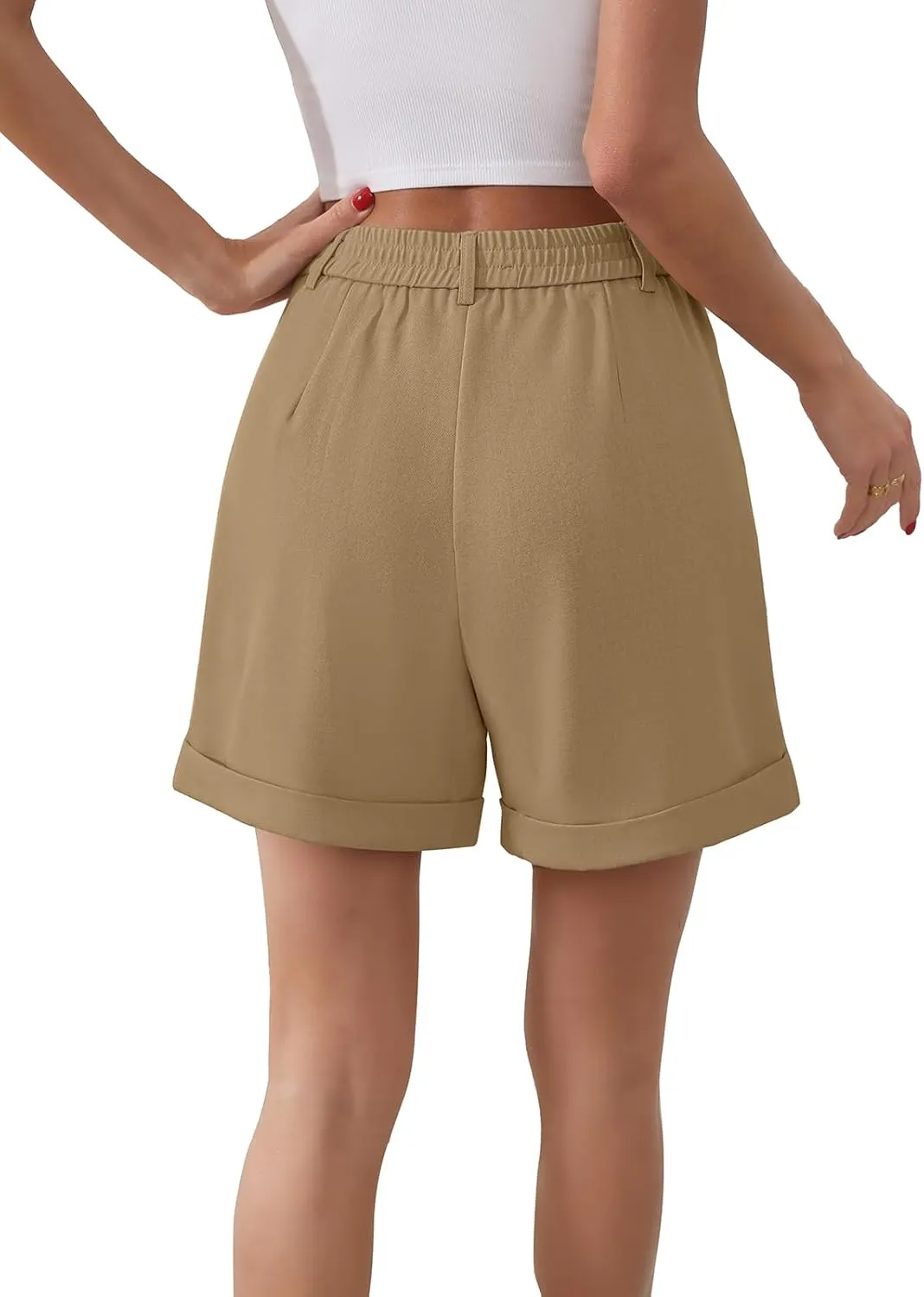 Gracyoga Shorts for Women Trendy Summer Elastic High Waisted Wide Leg Casual Short Loose Cuffed Hem Work Trouser Shorts
