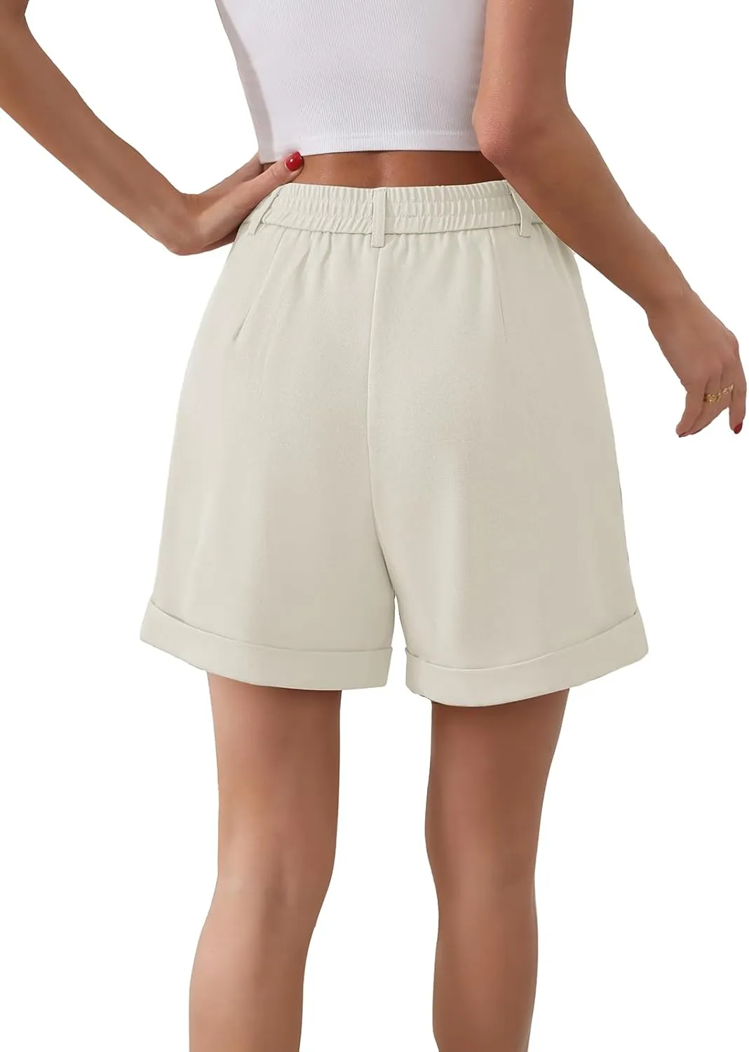 Gracyoga Shorts for Women Trendy Summer Elastic High Waisted Wide Leg Casual Short Loose Cuffed Hem Work Trouser Shorts