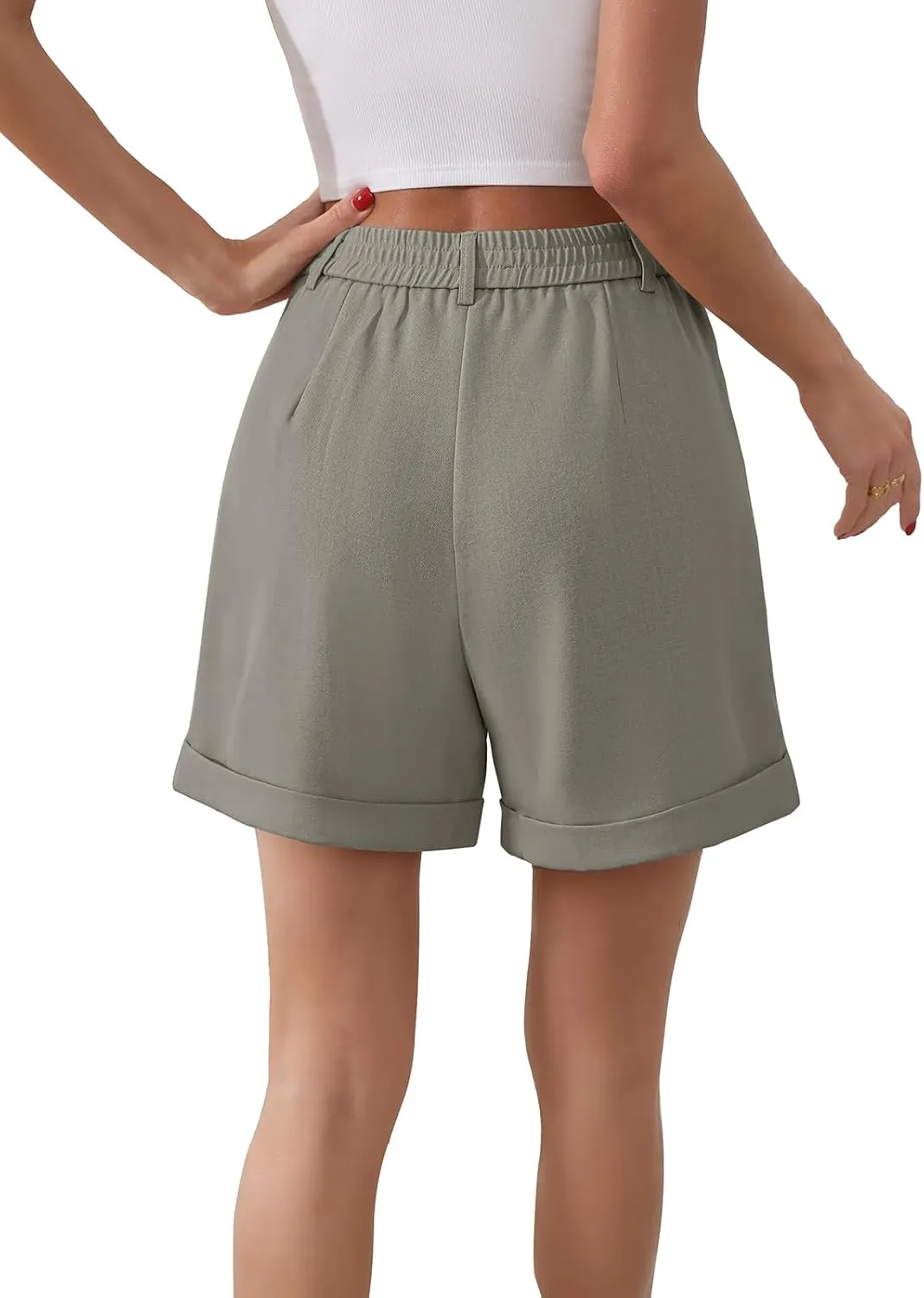 Gracyoga Shorts for Women Trendy Summer Elastic High Waisted Wide Leg Casual Short Loose Cuffed Hem Work Trouser Shorts