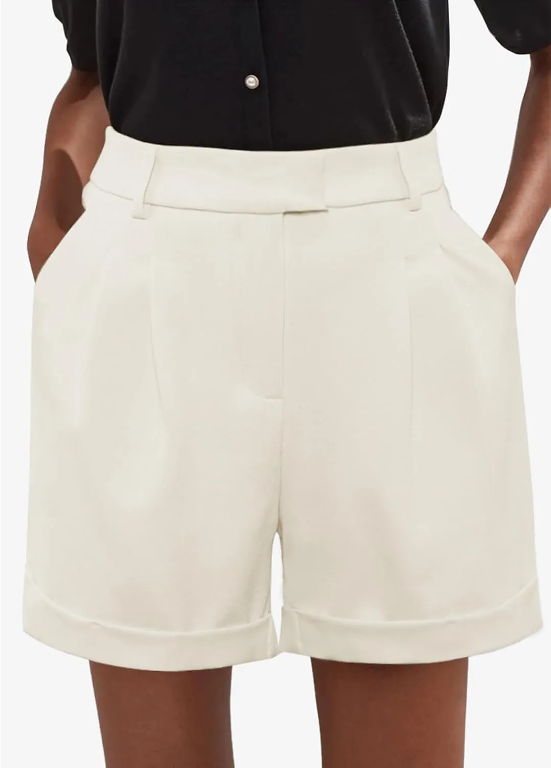 Gracyoga Shorts for Women Trendy Summer Elastic High Waisted Wide Leg Casual Short Loose Cuffed Hem Work Trouser Shorts