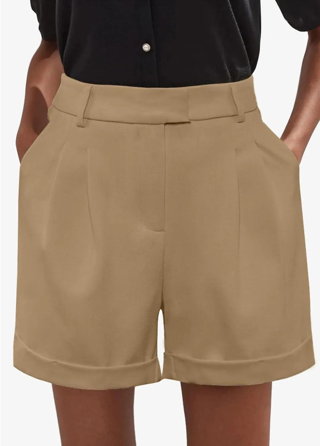 Gracyoga Shorts for Women Trendy Summer Elastic High Waisted Wide Leg Casual Short Loose Cuffed Hem Work Trouser Shorts
