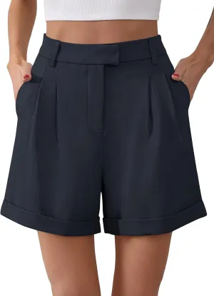 Gracyoga Shorts for Women Trendy Summer Elastic High Waisted Wide Leg Casual Short Loose Cuffed Hem Work Trouser Shorts